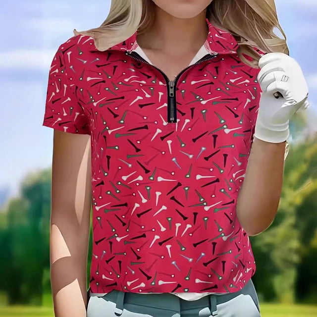 FcBaudy Hauts pour Femmes, Chemisier et Chemise à Manches Courtes à Col Rabattu Chemise de Sport Décontractée pour Femmes-Col Chemisier à Fermeture à Glissière à Manches Courtes Haut à Col Rabattu pour Femmes Chemisier