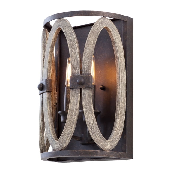 Kalco Belmont Two Light Wrought Iron Drift Wood Wall Sconce Rustic
