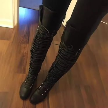 Amzcrzy Over The Knee Boots for Women Women's Fashion Casual Wrap-Around Belt Dressing Artifact Fall and Winter Fashion Casual Over-The-Knee Boots Thigh High Boots Women's Boots