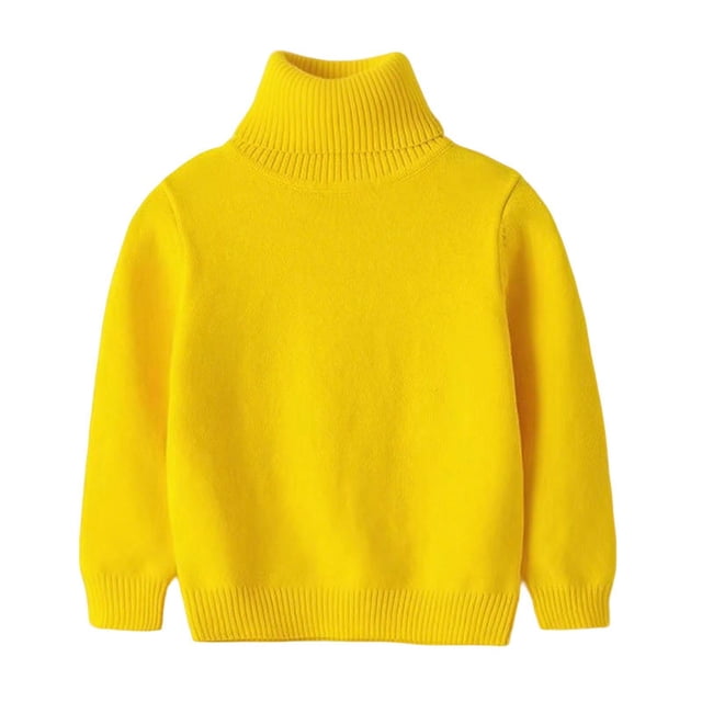 Girls Turtleneck Sweater Pullovers Kids Toddler Ribbed Knit Cotton Sweaters Jumpers Basic Plain Long Sleeve Tops Yellow, 2 Y