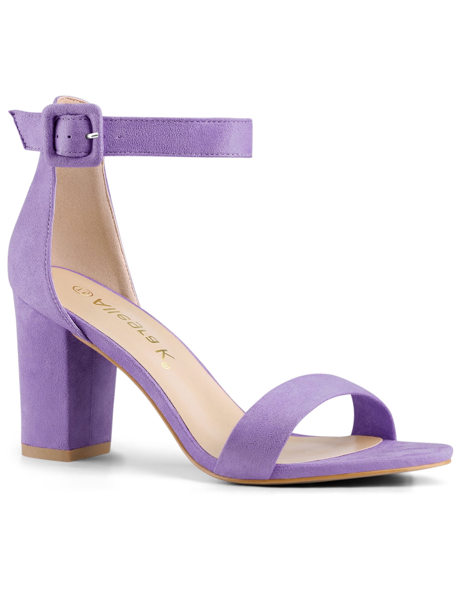 BLISSFUL STEP Women's Shoes Ankle Strap Block Heel Buckle Open Toe Sandals Purple 11