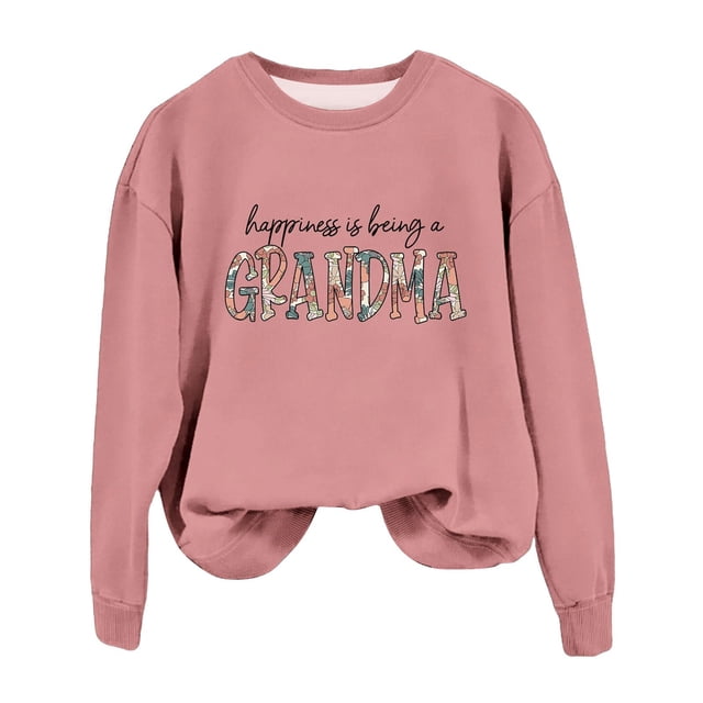 GZWYHT Grande Vente! Chandails à Capuchon pour Femmes, Chandails à Capuchon Graphiques, Chandails en Molleton de Grand-Mère pour Femmes, Chandails en Molleton Col Rond Automne Sans Capuche, le Bonheur C'est d'Être une Grand-Mère, Tenues d'Automne, Vêtements d'Automne Rose G