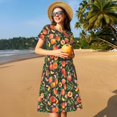 thumbnail image 4 of Vsdgher Fruits Pêche pour Femmes Été 2025 Décontracté Robes Midi Maxi Légères Manches Courtes Col Rond Robe de Plage, 4 of 6