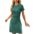 thumbnail image 4 of FAIWAD Robe d'Été pour Femme à Manches Courtes, Robe Plissée Ample, Mini-Robe Basique, T-Shirt Extensible, Robe Soleil, 4 of 5