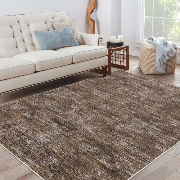 FairOnly 5'x7' Solid Area Rugs Ultra Soft Washable Rug, Modern Abstract Rug with Non Slip Backing Low Pile Indoor Carpet for Living Room Bedroom Dining Room, Brown