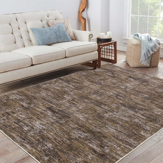 FairOnly 5'x7' Solid Area Rugs Ultra Soft Washable Rug, Modern Abstract Rug with Non Slip Backing Low Pile Indoor Carpet for Living Room Bedroom Dining Room, Brown