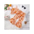 thumbnail image 3 of Honganda Toddler Kid Girl Clothes Set Letter/Butterfly Floral Printed Sling Buttons Ruffle Hem Tank Tops with Flared Pants, 3 of 9