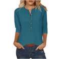 thumbnail image 2 of Aqestyerly T-shirt Ample à Boutons à Manches 3/4 Imprimé pour Femmes, Haut Décontracté à Col Rond Léger et Confortable pour Femmes, 2 of 4