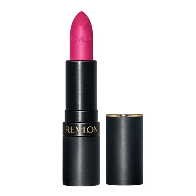Revlon Super Lustrous™ Rouge à Lèvres Mat Rose Vif avec Pointe Embossée et tube Noir Mat avec accents Dorés. Imprégné d'Un Complexe Botanique, Il Offre des Lèvres Hydratantes, Lisses et Souples avec une Véritable Finition Mate Veloutée.