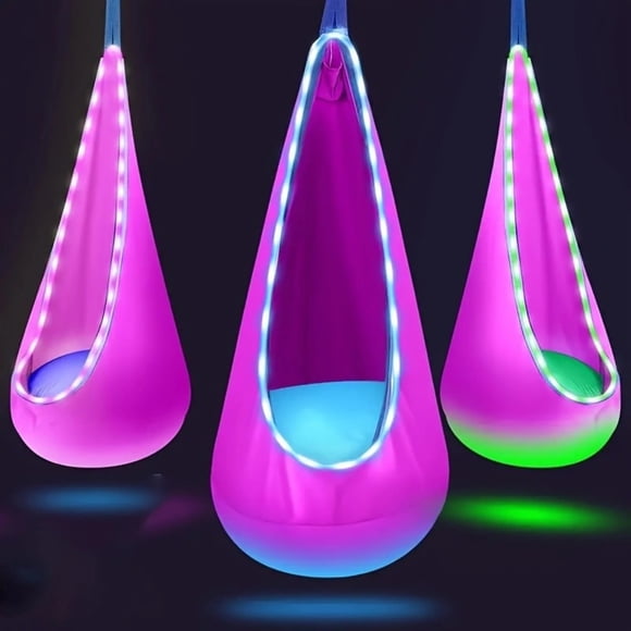 Hammock Chair Swing,Hammock Chair Swing,Led Light-Up Hanging Hammocks Swings Chair Durables Nylon Fabric with Inflatable Pillow and Installation Kit Perfects for Indoor and Outdoor,Hammock Swing Chair
