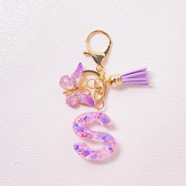 Feltree Initial Letter Keychains for Women Tassel Purple Cute Car Keychain for Wallet Backpack Bag