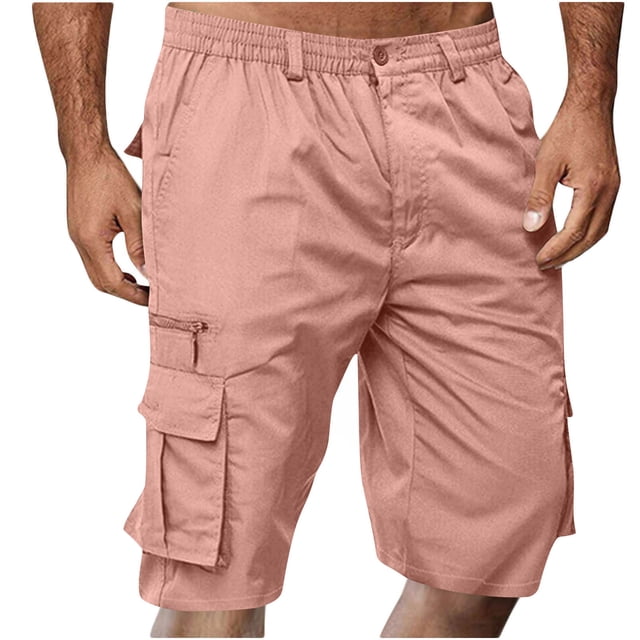aohooy Cargo Shorts for Men Elastic Waist Zipper Button Work Shorts Plus Size Relaxed Fit Tactical Short with Multi Pockets 2026 Pink,XL