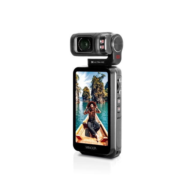Minolta MN5KGP1 Caméscope de Poche Portatif 5K Ultra HD / 20 MP avec Tête d'Objectif Motorisée Inclinable