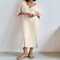 thumbnail image 3 of Solid Slit Summer Knit Dress for Women with Half Sleeves, 3 of 7