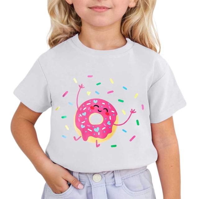 Tunique Chat et Enfants Imprimé Mignon Manches Courtes Col Rond T-Shirt