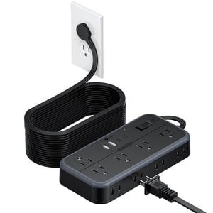 NTONPOWER Surge Protector Power Strip 25 Ft Cord 10 Widely Spaced Outlets 4 USB Port(2 USB C Port) Ultra Thin Flat Plug Extension Cord 25 Feet 2700J Surge Protection for Home Office Garage Black
