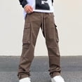 thumbnail image 1 of AherBiu Cargo Pants For Men Drawstring Elastic Waisted Wide Leg Pants With Zipper Multi Pockets Outdoor Casual Loose Trousers, 1 of 6