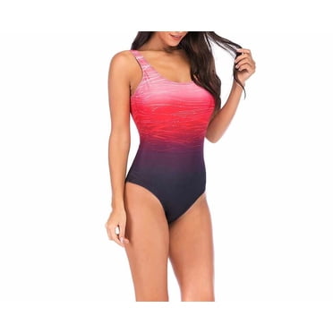 Freedo Women One Piece Tummy Control U Neck Backless Swimsuits Bathing Suit Swimwear Beachwear RED XL