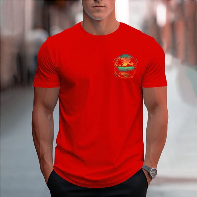 Styesk T-Shirts pour Homme Mode Décontractée Hommes T-shirt de Sport Imprimé Manches Courtes Col Rond Chemisiers Chemises