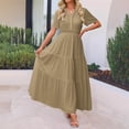 thumbnail image 2 of HXWCHs Robe d'Été pour Femme, Fluide, Col en V, Taille à Nouer, Robe Décontractée d'Été, Confortable, Plage, Évasée, Maxi pour la Saison du Printemps, Kaki, TG, 2 of 7