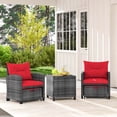 thumbnail image 4 of Costway Ensemble de Jardin 5 Pcs en Rotin Rouge, Comprenant 2 Poufs et une Table Basse en Verre Trempé., 4 of 9