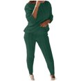 thumbnail image 2 of DPTALR Womens Solid Color Off Shoulder Long Sleeve Cable Knitted Warm Two-Piece Long Pants Sweater Suit Set, 2 of 9