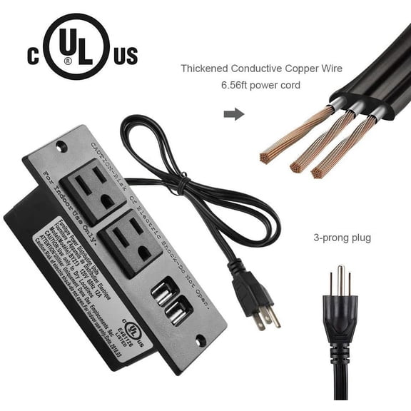 Oeillets d'Alimentation de Bureau Conférence Barre d'Alimentation Encastrée dans Prise de Bureau Prise d'Alimentation Ports USB Rallonge Cordon d'Alimentation