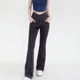 thumbnail image 2 of Besolor Jeans Coupe Bottillon Extensibles à Taille Croisée pour Femme, Gris Foncé, 2 of 3