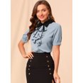 thumbnail image 2 of INSPIRE CHIC Chemise de Travail pour Femme à Col Contrastant, à Nouer, à Volants sur le devant, à Boutons, à Manches Courtes, 2 of 6
