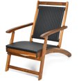 thumbnail image 2 of Patiojoy  2PCS Patio Folding Rattan Chaise Lounge Chair Acacia Wooden Frame W/ Retractable Footrest for Poolside&Patio, 2 of 8
