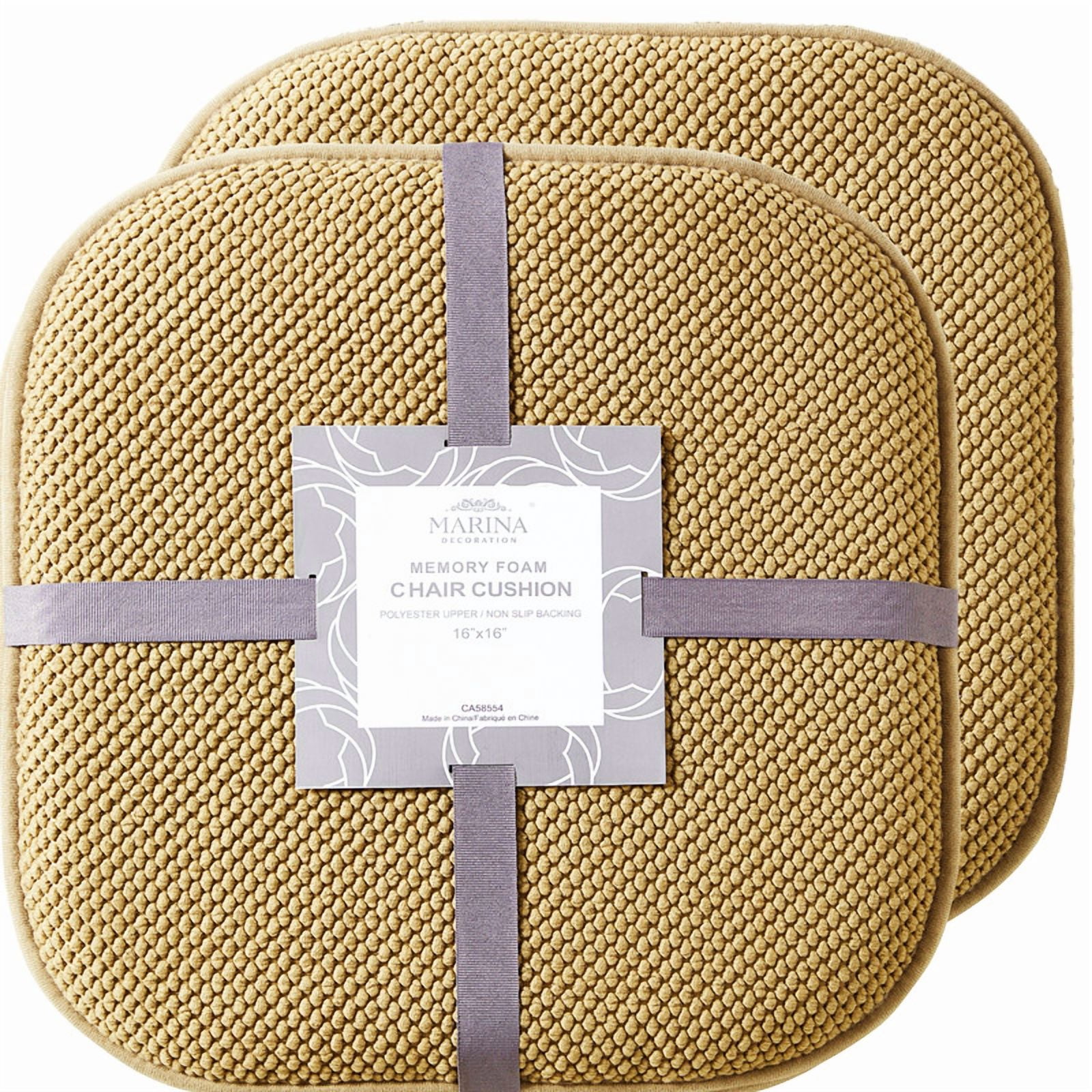 Marina Decoration Coussin Épais Confortable en Mousse à Mémoire de Forme Motif Nid d'Abeille Antidérapant Dossier en Caoutchouc pour Chaise de Cuisine, 2 Pack Taupe