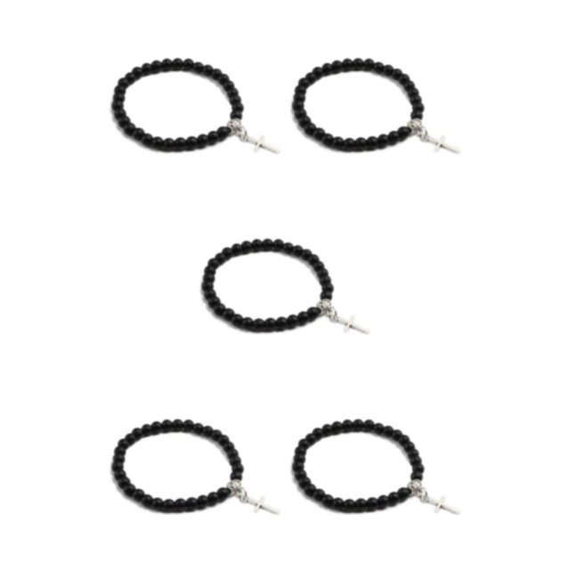 Baohd Stylish And Comfortable Beaded Bracelets For Wear Gift Cross Pendant Bracelets black 5Set