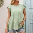 thumbnail image 2 of Femmes T-shirt Été Dentelle Ronde Été T-shirt Manches Courtes Col Rond Manches Courtes Décontracté en Vrac Top, Vert, L, 2 of 8