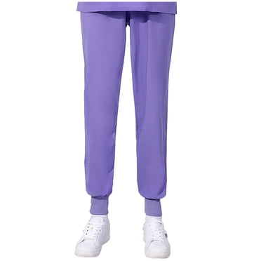 Scrub Pants for Women Stretch Yoga Scrub Joggers Anti-Wrinkle Elastic Waist Medical Nursing Jogger Pants Solid Color Four Seasons Loose Work Pants Nurse Dress Pants Purple