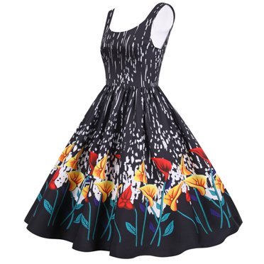 Fridja Robe de Soirée Bal Sans Manches pour Femme des Années 1950 Ménagère