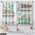 thumbnail image 1 of Teal Wood Kitchen Curtains - Rustic Wooden Country Farmhouse Small Short Cafe Tier Curtains Western Decor for Living Dining Room Rod Pocket Window Drapes 36 Inch Length 2 Panels 28"x36", 1 of 5
