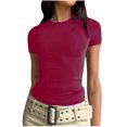 thumbnail image 1 of AherBiu Plus Size Crop Tops for Women Basic Stretchy Short Sleeve Crew Neck Slim Fitting Going out Solid Color T Shirts Tops, 1 of 7