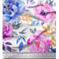 thumbnail image 1 of Soimoi White polyester Crepe Fabric Leaves & Floral Print Sewing Fabric BTY 52 Inch Wide, 1 of 3