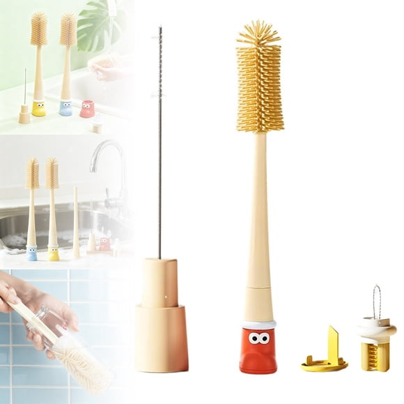 360° Flexible Silicone Bottle Brush—1 Brush 5-in-1 Functions for Thorough Cleaning of Narrow Openings and Portable Cups