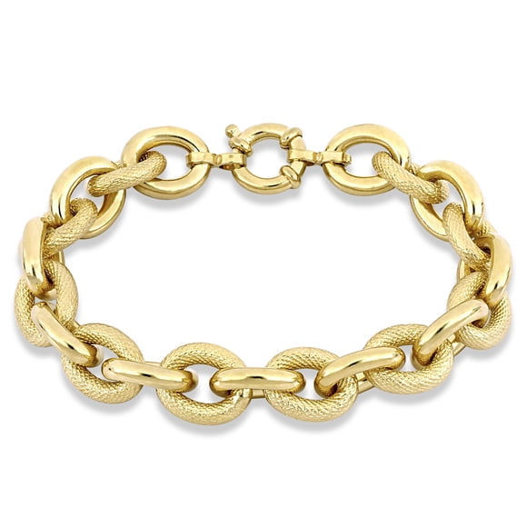 Bracelet Chaîne à Maillons Ovale en Argent Sterling Plaqué Jaune