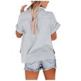 thumbnail image 4 of fheaev Button Up Shirts For Women Roll Up Short Sleeve Button Down Cotton Linen T-Shirts With Pocket V-Neck Work Tunics Blouse Collared Tops, 4 of 9