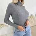 thumbnail image 2 of Dagegui Chandails à Col Roulé pour Femmes, Tricot Côtelé, Manches Longues, Chandail Extensible Ajusté, Hauts d'Automne Gris, P, 2 of 5