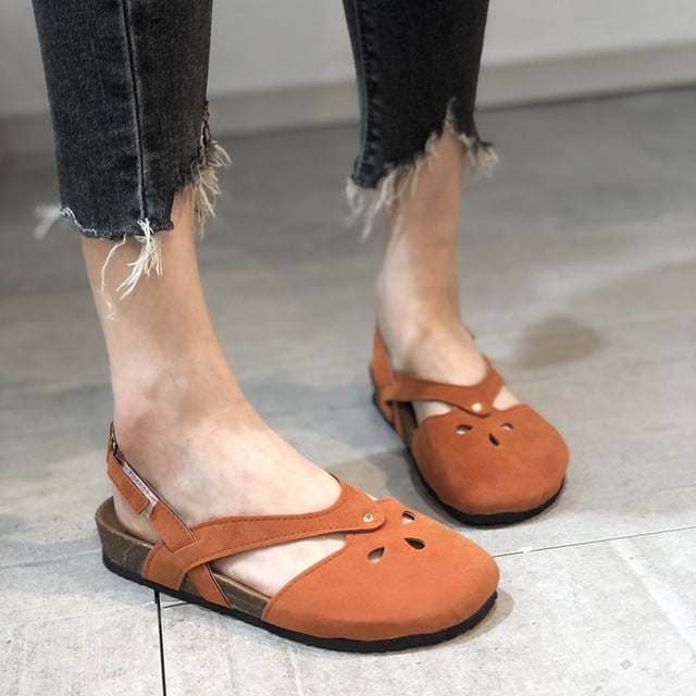Babysbule Womens Clearance Sandals, Summer Round-toe Frosted Suede Flat Solid Color Buckle Backspace Casual Sandals