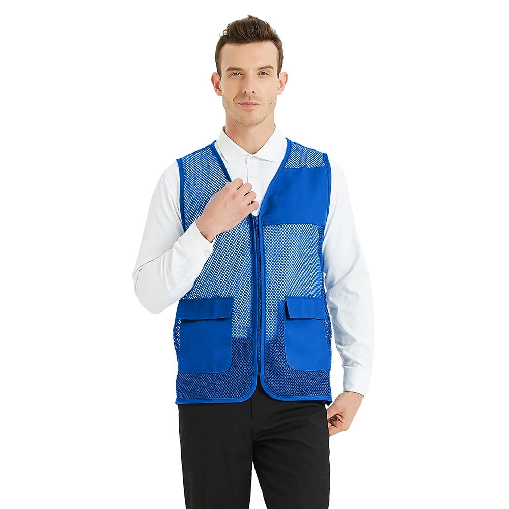 TOPTIE Adult Mesh Vest Zipper Supermarket Team Volunteer Uniform Vest - Blue