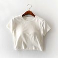 thumbnail image 2 of fatyb Hauts Courts pour Femmes à Manches Courtes avec Soutien-Gorge Intégré Hauts de Sortie Col Ras du Cou Entraînement T-Shirts Basiques Rembourrés, 2 of 3