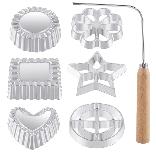 CJiaWei 7 Rosettes Timbale Set Rosette Making Set With Handle Flower Bunuelos Cookie Shaping Kit Funnel Cake Maker Kit
