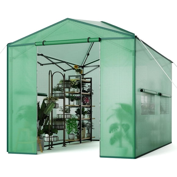 Garvee Outdoor pop up Walk-in Greenhouse 8’x 12’, for Garden Patio Backyard, Green