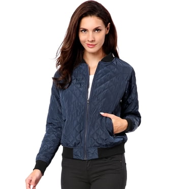 INSPIRE CHIC Women's Quilted Jackets Stand Collar Zip Up Raglan Sleeves Bomber Jacket