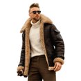 thumbnail image 1 of FOCUSNORM Men's Zip Up Leather Jacket Woolen Fleece Long Sleeve Contrast Color Pockets Lapel Neck Casual Coat, 1 of 9