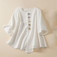 thumbnail image 1 of Meichang Chemises en Lin à Broderie Florale pour Femmes Manches 3/4 Col Rond Boutons Hauts Babydoll Blouses Rétro Coupe Ample T-Shirts Fluides Haut Décontracté d'Été, 1 of 4